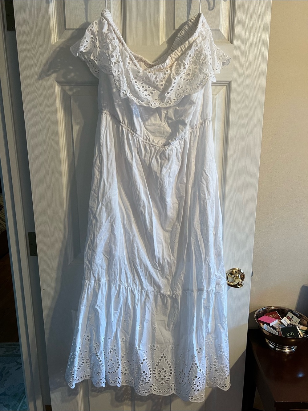 New York & Company White Eyelet Off-Shoulder Maxi Dress